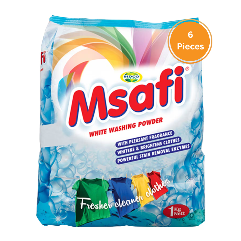 Msafi White Washing Detergent Powder Sachet 1kg 6 pieces