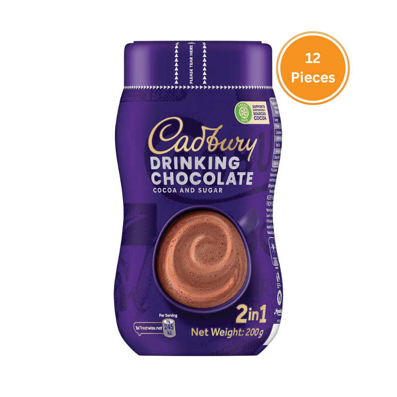 Cadbury Drinking Chocolate Cocoa & Sugar Jar 200gm 12 Pieces