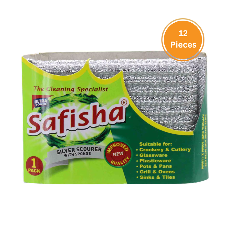 Safisha Scourer + Sponge Silver Outer 12 Pieces