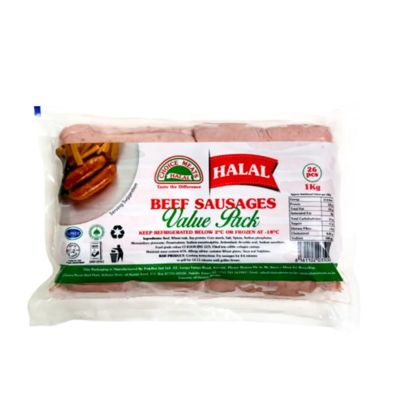 Farmer's Choice Halal Value Pack Beef Sausages 1Kg